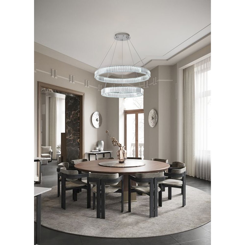 2-Light Chrome Steel LED Chandelier With Crystals. Picture 8