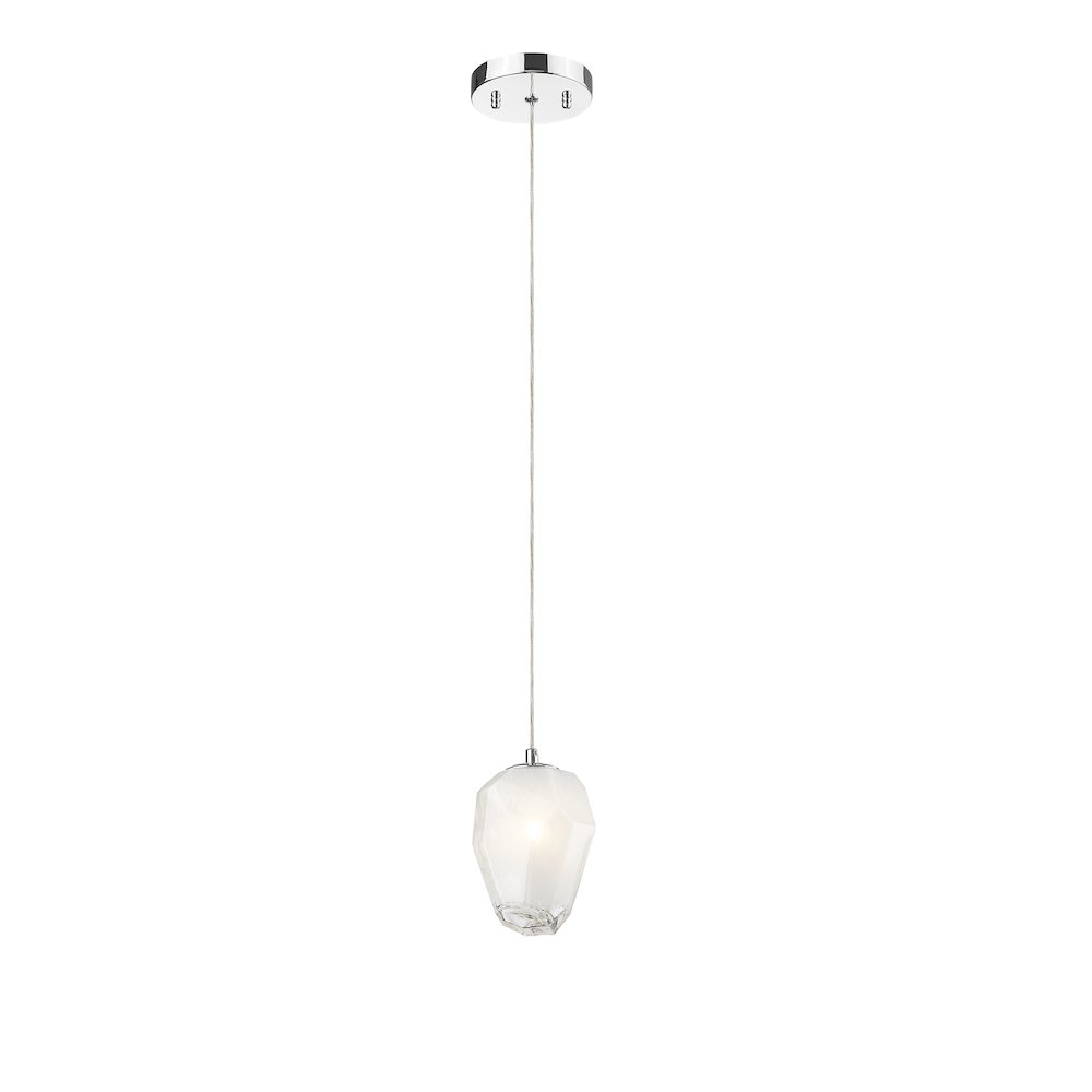 1-Light Chrome Pendant With A White Glass Shade. Picture 2