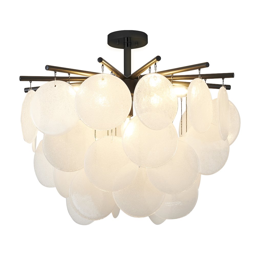 7-Light Satin Black Chandelier With Frosted White Glass Petals. Picture 6