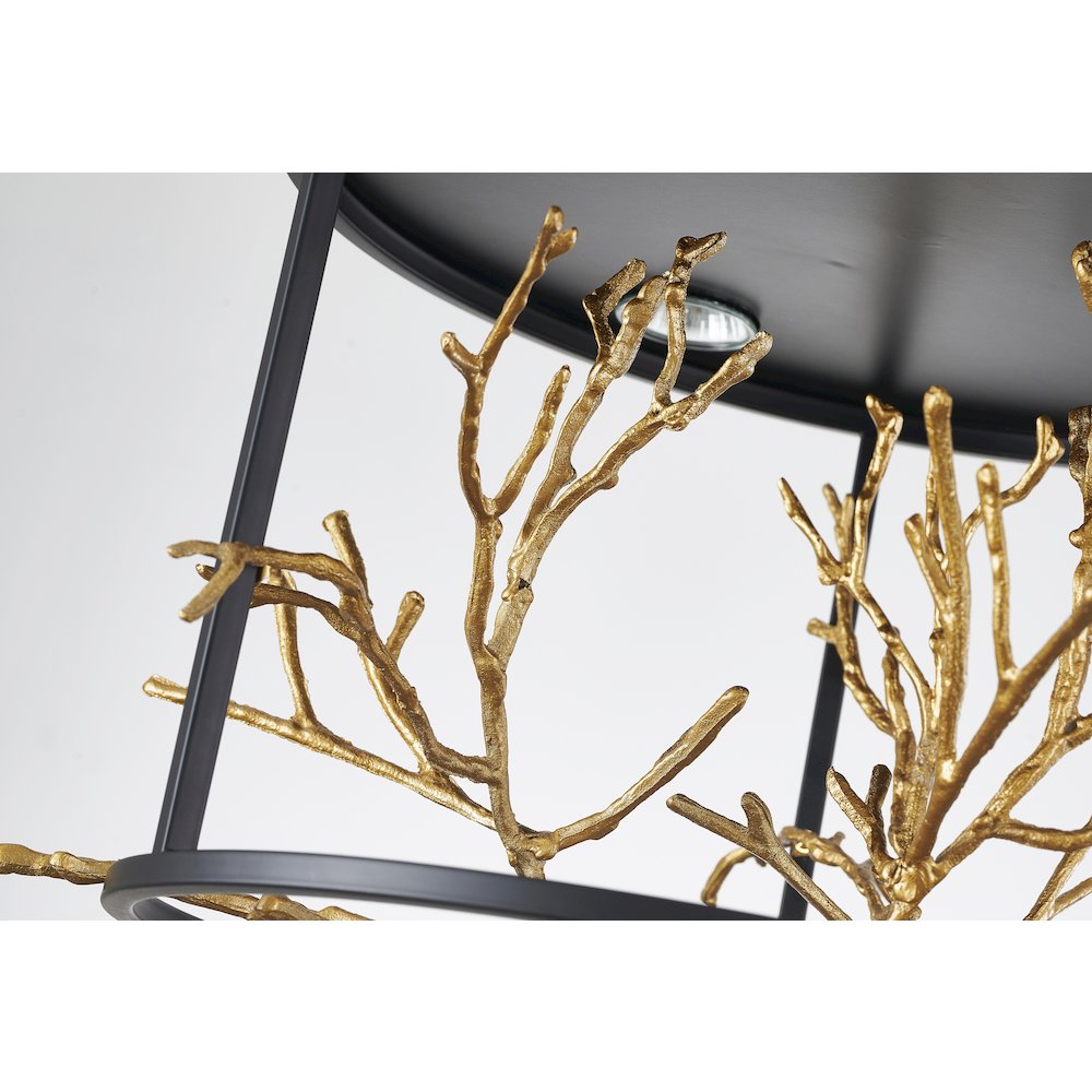 5-Light Matte Black Pendant With Gold Branch Accents. Picture 4
