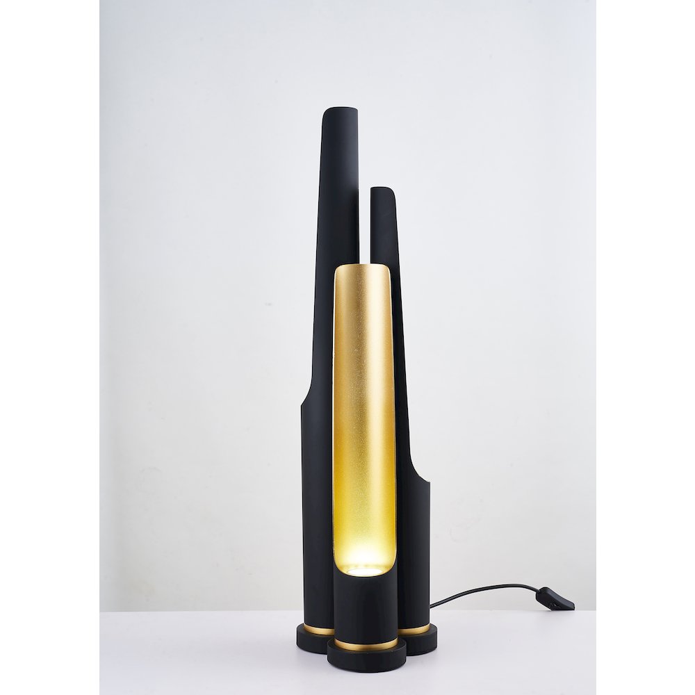 3-Light Matte Black Table Lamp With Gold Interior. Picture 5