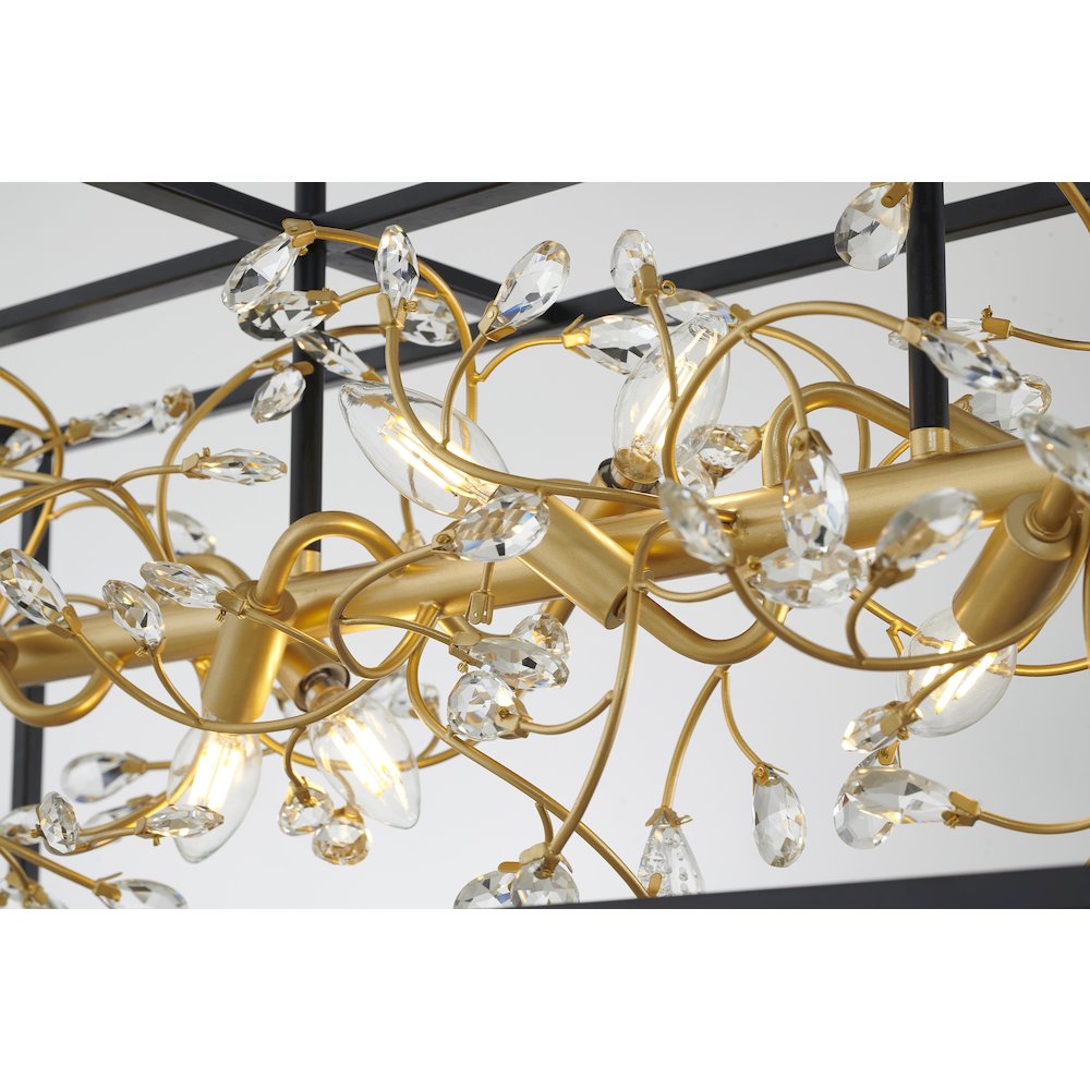 8-Light Black Cage Chandelier With Gold Branch And Clear Crystals. Picture 5