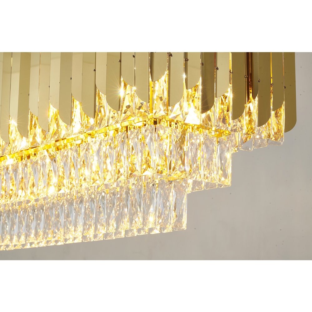 12-Light Gold Stainless Steel Chandelier With Clear Crystal Accents. Picture 8