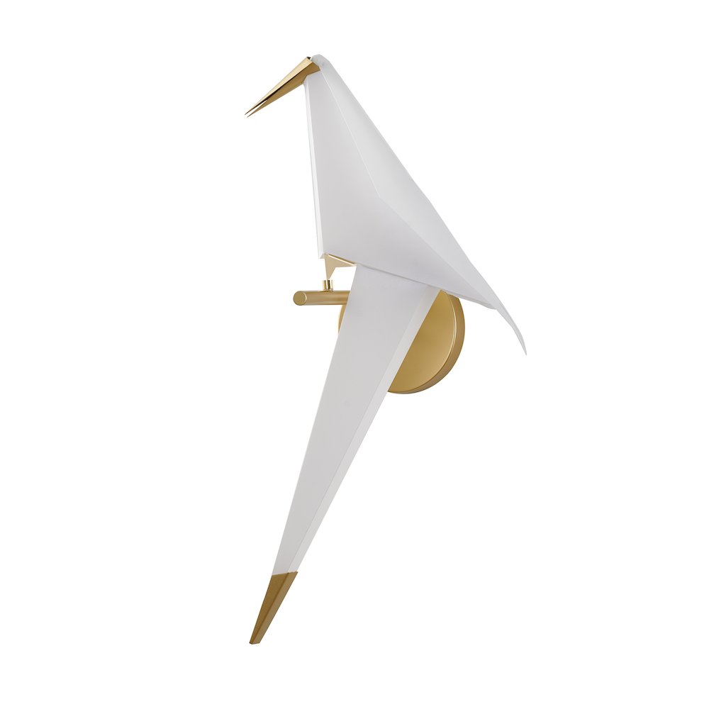 1-Light Gold LED Chandelier With A White Plastic Bird. Picture 2