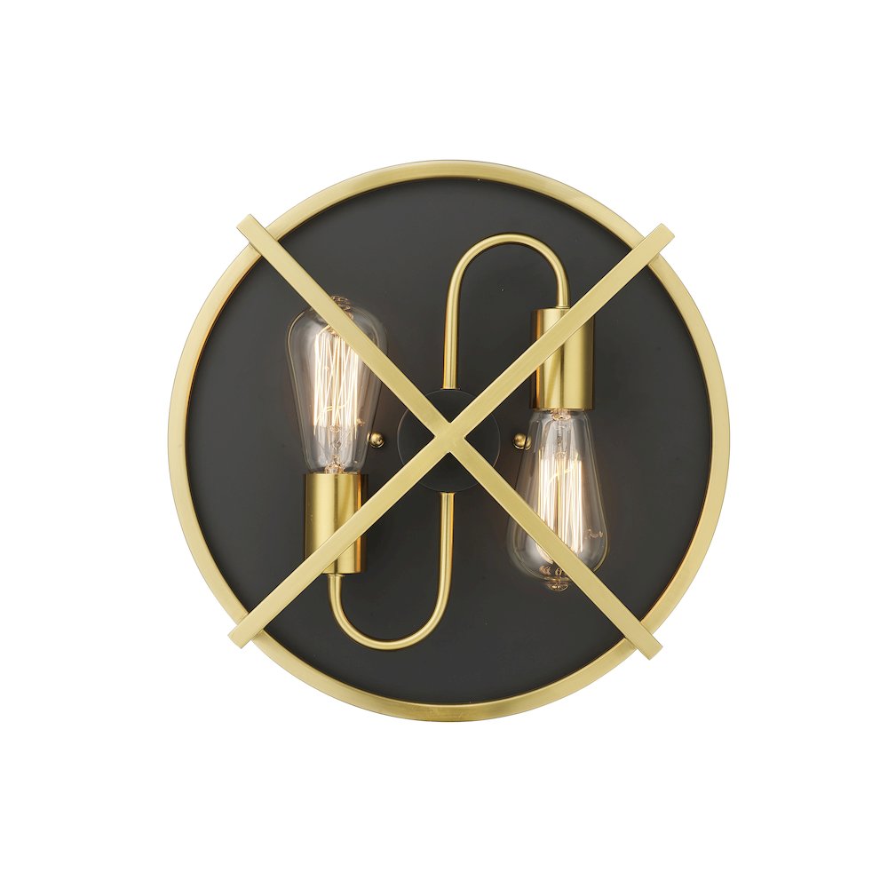 2-Light Black And Gold Cage Flush Mount. Picture 2