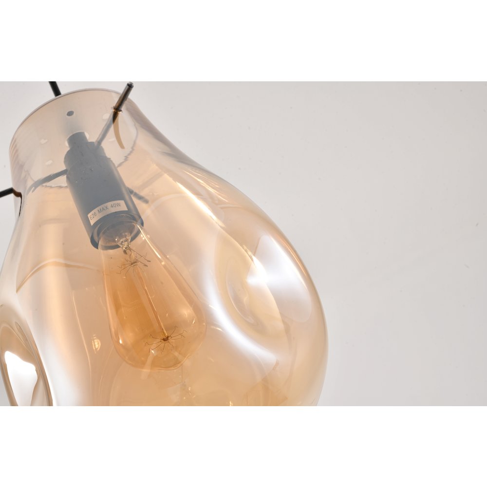 1-Light Black Single Pendant With An Amber Glass Shade. Picture 5