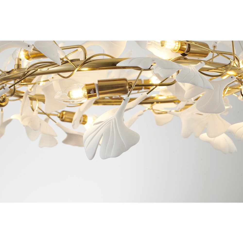 10-Light Brass Chandelier With White Acrylic Leafs. Picture 3