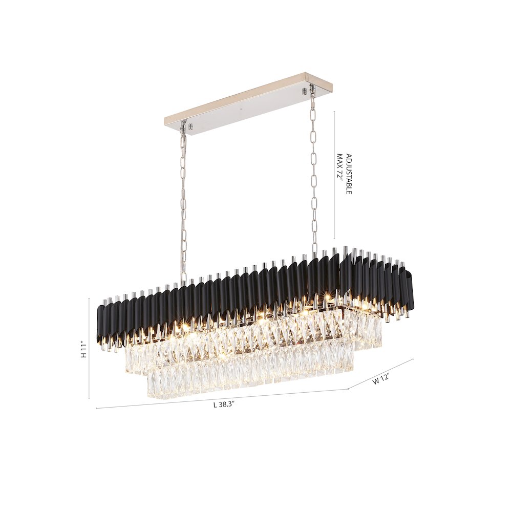 12-Light black and chrome chandelier, clear hanging crystals. Picture 10