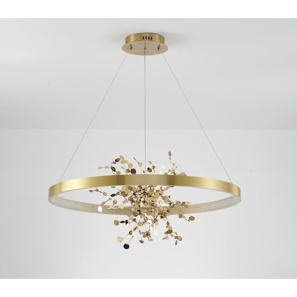 1-Light Gold Stainless Steel LED Chandelier With Gold Aluminum Confetti Interior. Picture 2