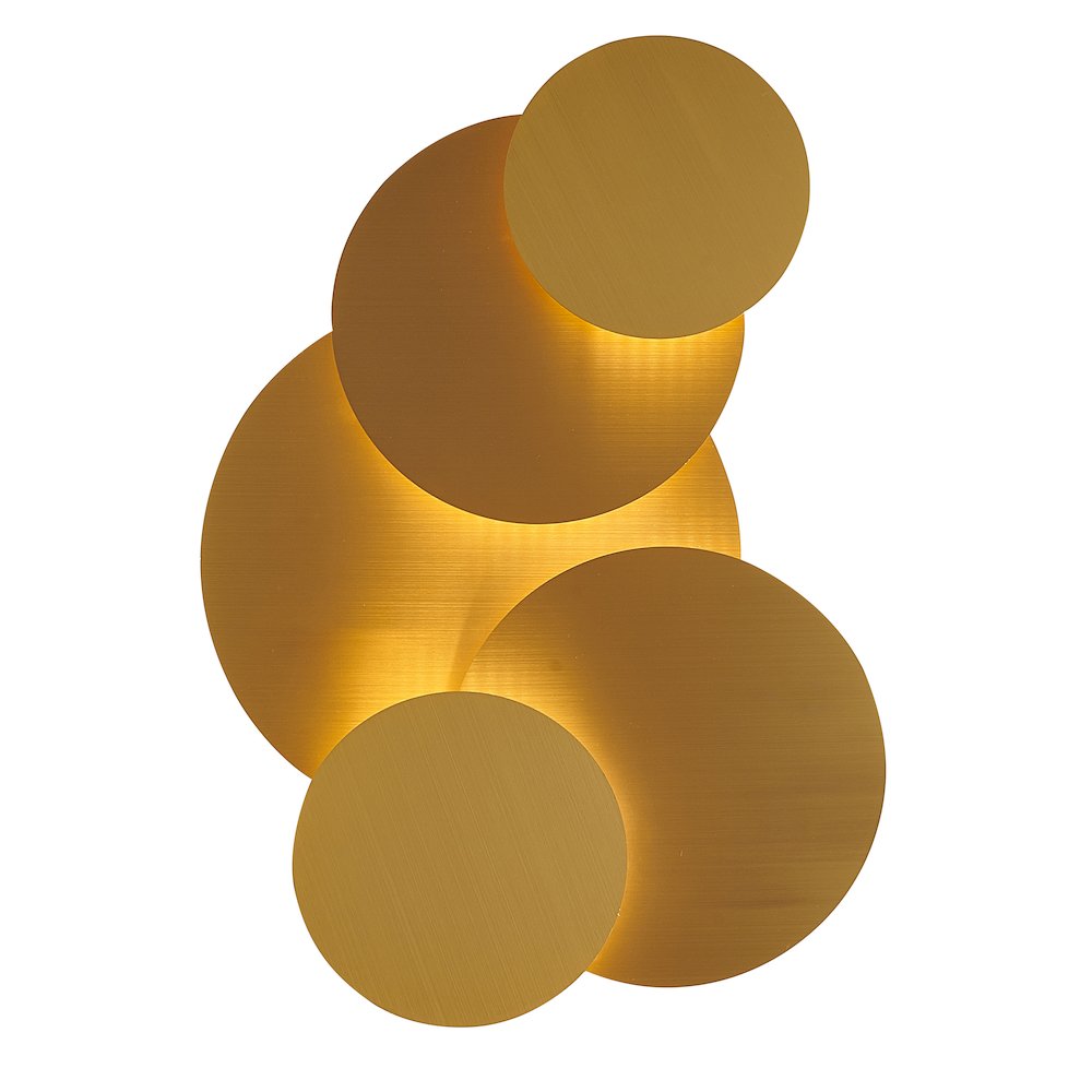 3-Light Brass LED Wall Sconce With Round Stacked Plates. Picture 1