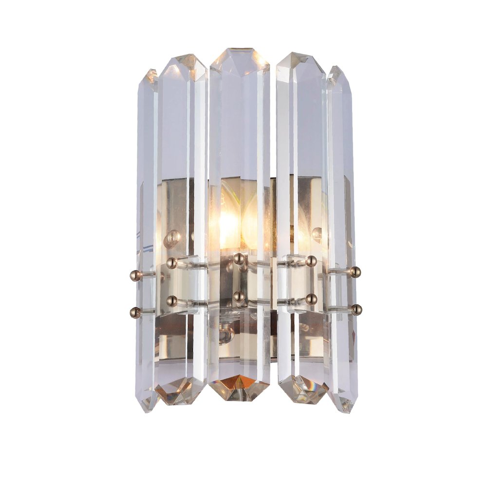 1-Light Chrome Metal Wall Sconce With Clear Crystal Plaques. Picture 1