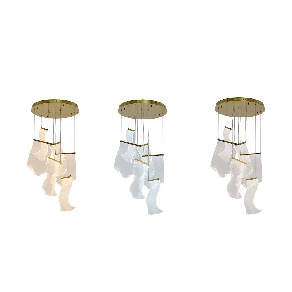 6-Light Gold LED Chandelier With Acrylic Pendants. Picture 1