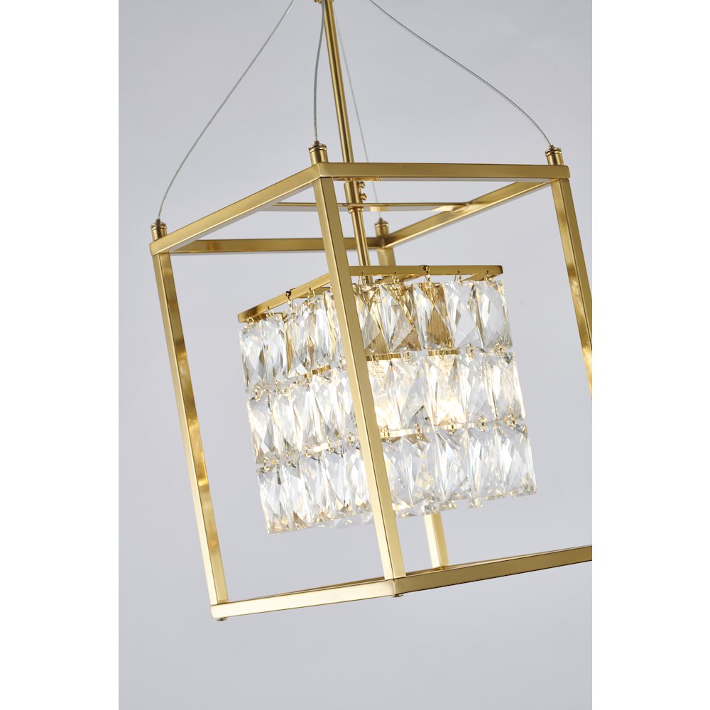 4-Light Antique Brass Cage Chandelier With Clear Crystals. Picture 3