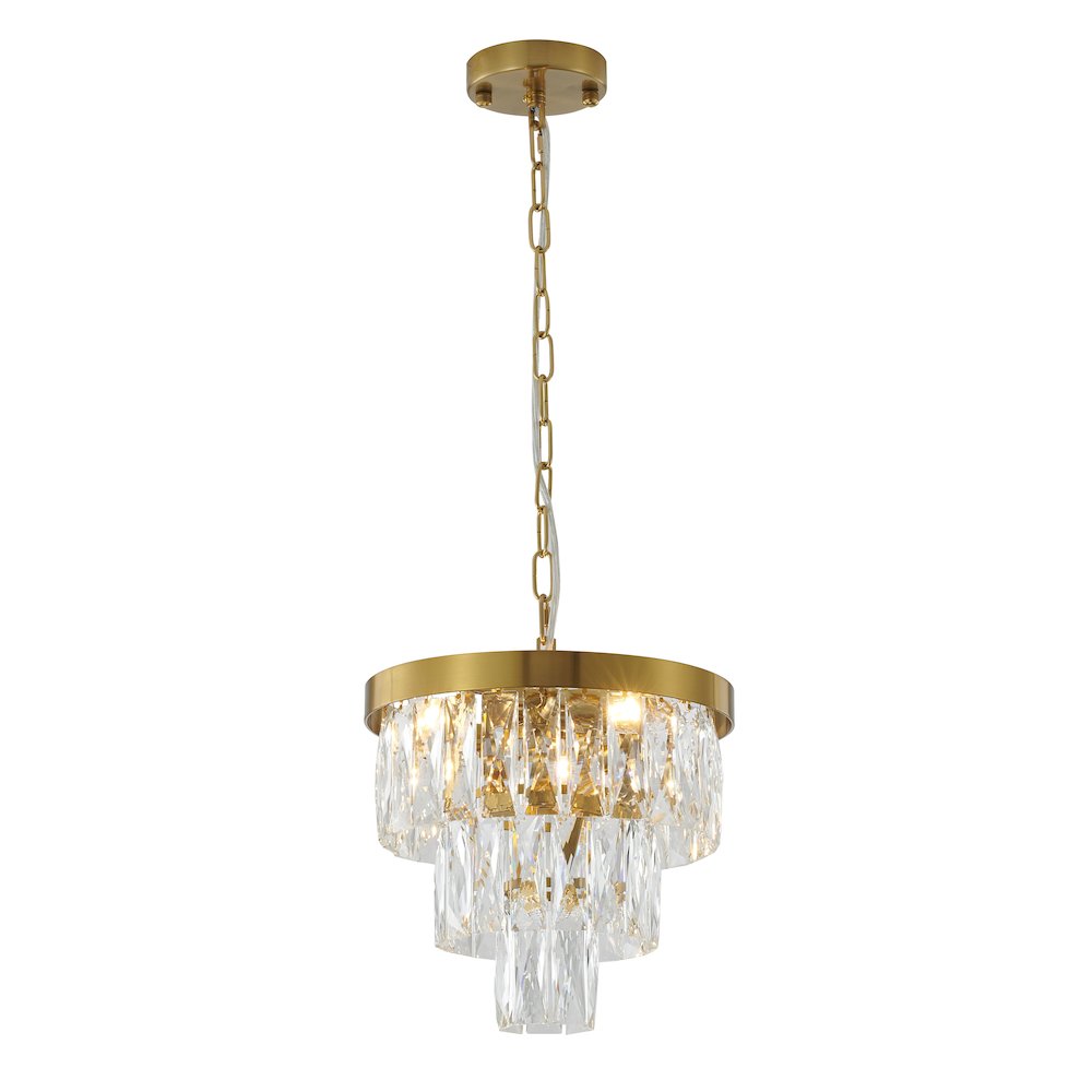 3-Light Gold Metal Chandelier With Clear Crystals. Picture 1
