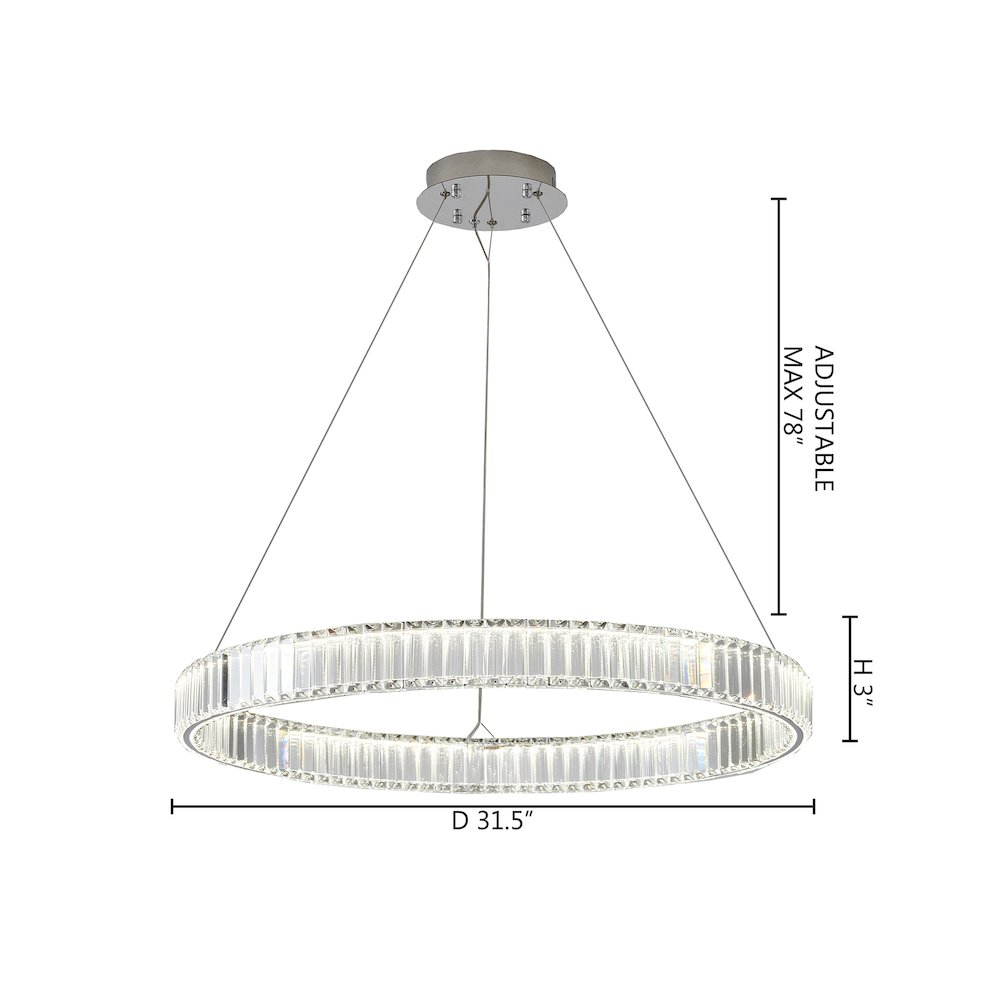 1-Light Chrome Steel LED Chandelier With Crystals. Picture 8