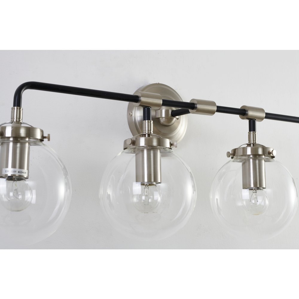 4-Light Polished Nickel and Black Chandelier With Clear Glass Shades. Picture 2
