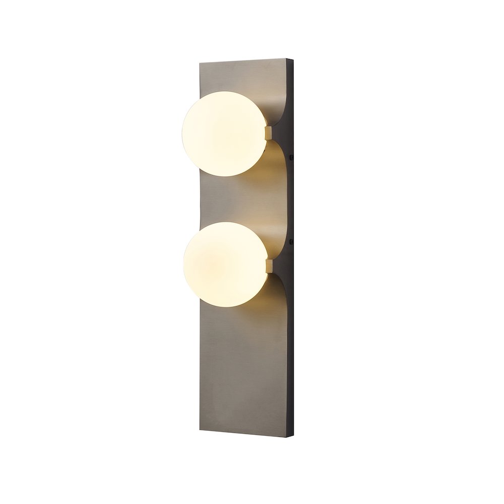 2-Light Black Stainless Steel Wall Sconce With White Glass Shades. Picture 1