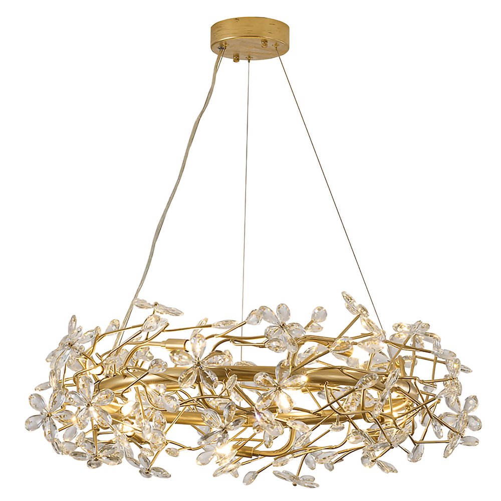 12-Light Gold Aluminum Chandelier With Clear Crystals. Picture 1