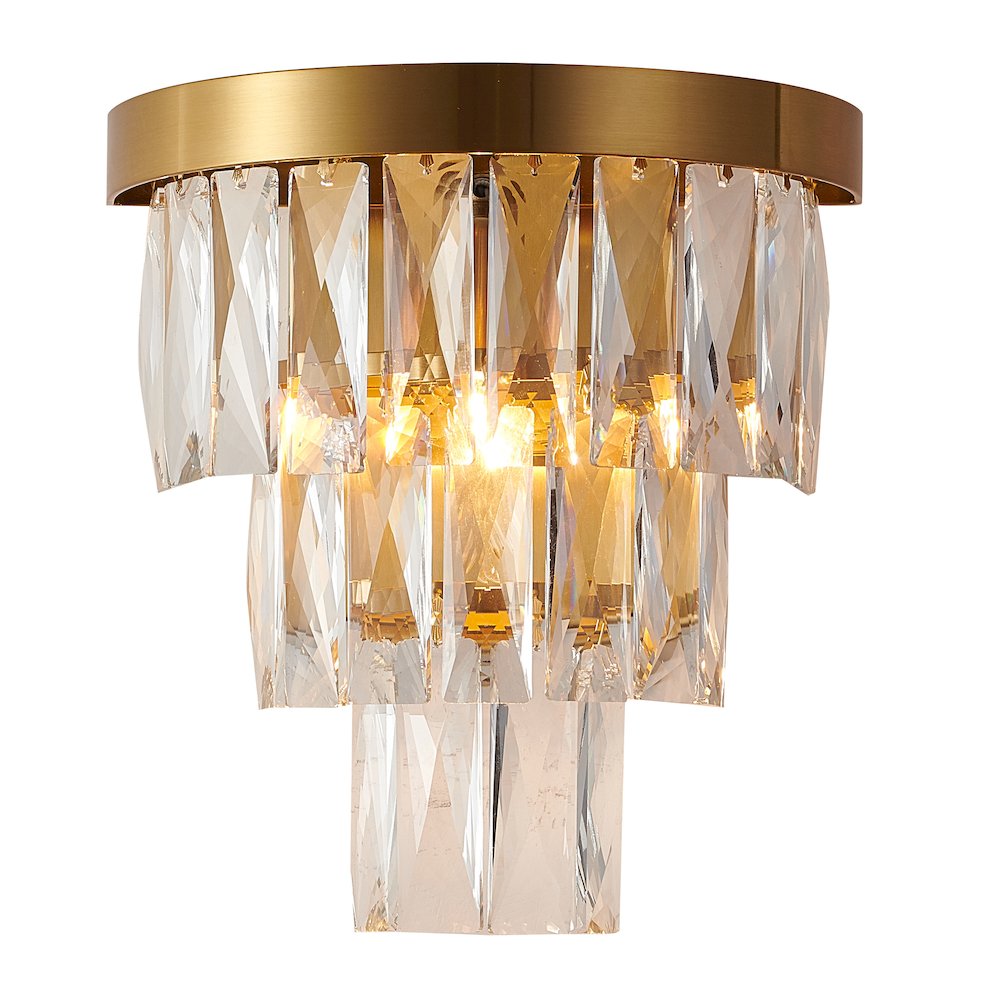 1-Light Satin Brass Wall Sconce With Clear Hanging Crystals. Picture 1