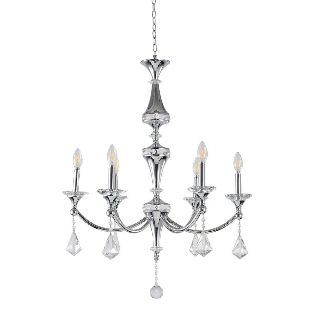 6-Light Chrome Chandelier With Clear And Champagne Crystals. Picture 2