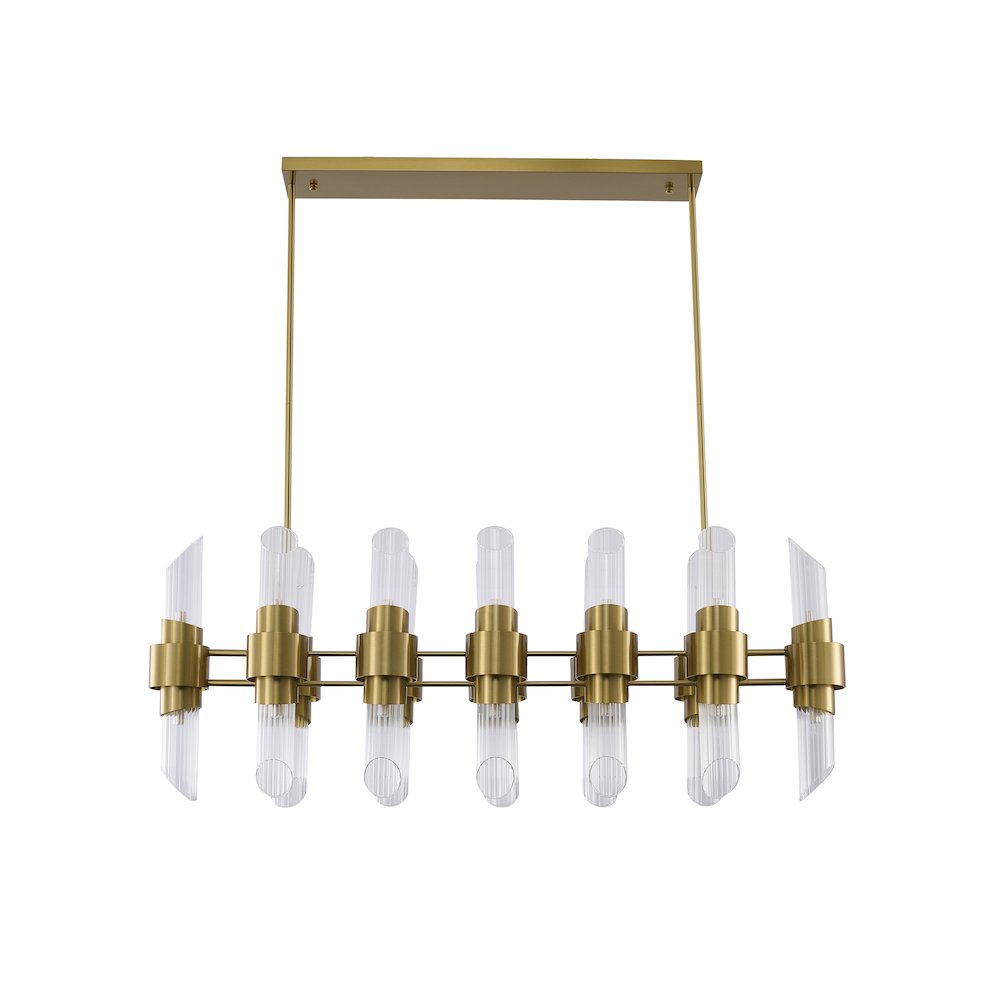 20-Light Satin Brass Iron Chandelier With Clear Glass Shades. Picture 2