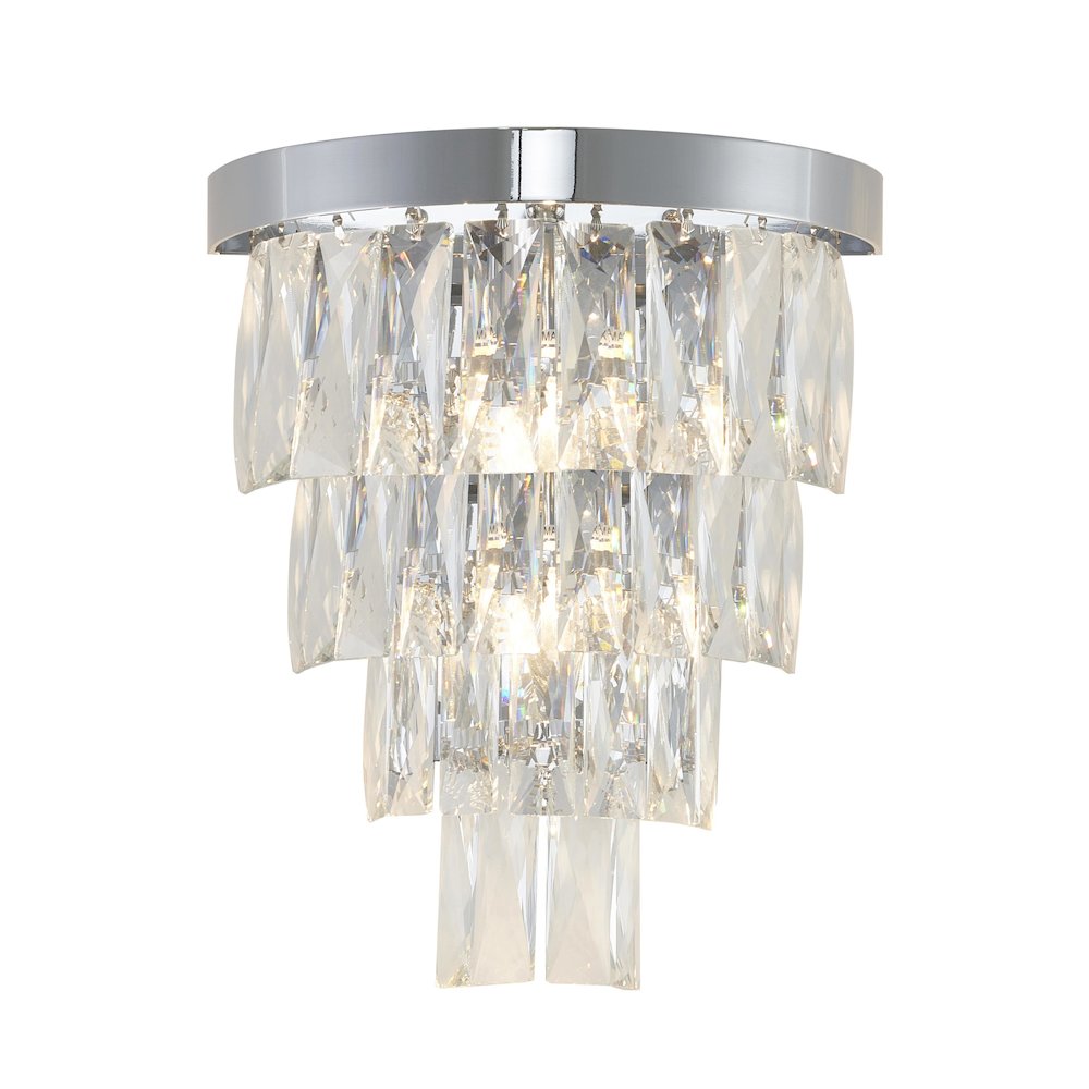3-Light Chrome Wall Sconce With Clear Hanging Crystals. Picture 1