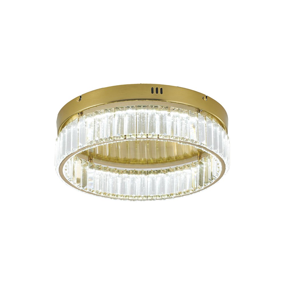 1-Light Brass Dimmable LED Flush Mount With Clear Crystals. Picture 1