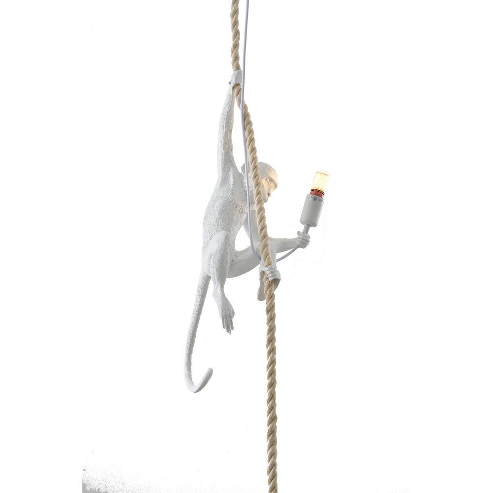 1-Light White Resin Monkey Pendant With A Brown Rope. Picture 3