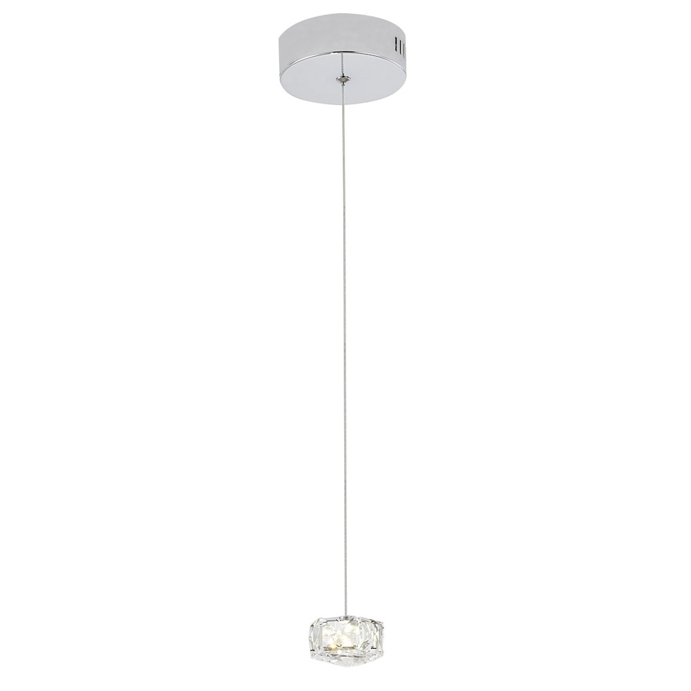 1-Light Chrome LED Pendant With Clear Crystals. Picture 1
