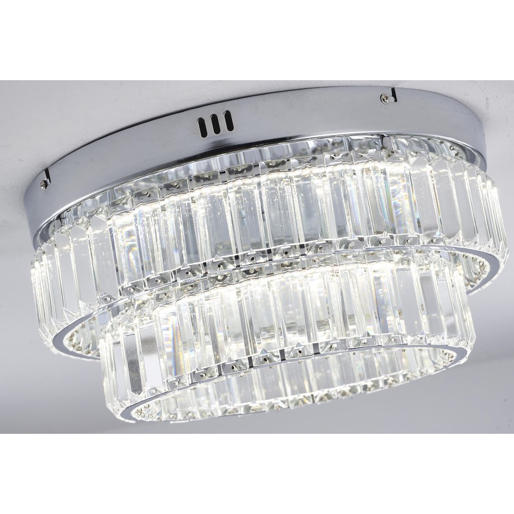 2-Light Chrome Dimmable LED Flush Mount With Clear Crystals. Picture 6