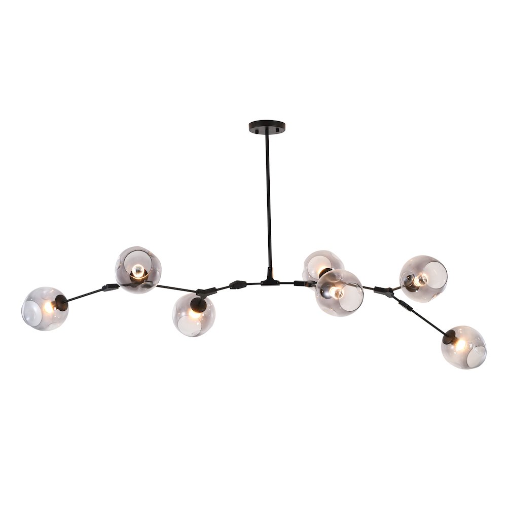 7-Light Black Metal Chandelier With Smoke Glass Shades. Picture 1