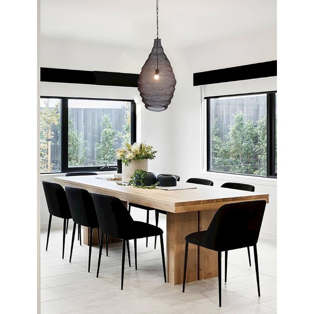 1-Light Satin Black Pendant With A Chain Basket Shade. Picture 7