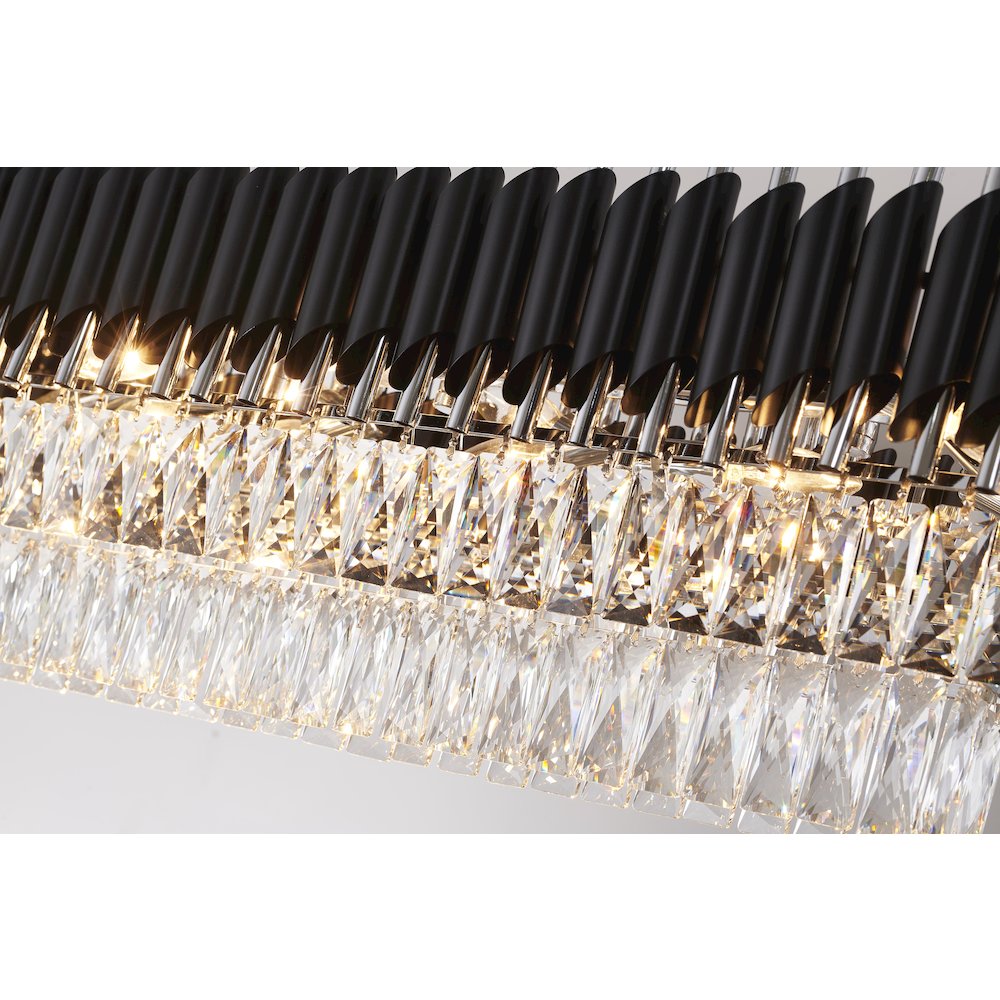12-Light black and chrome chandelier, clear hanging crystals. Picture 6