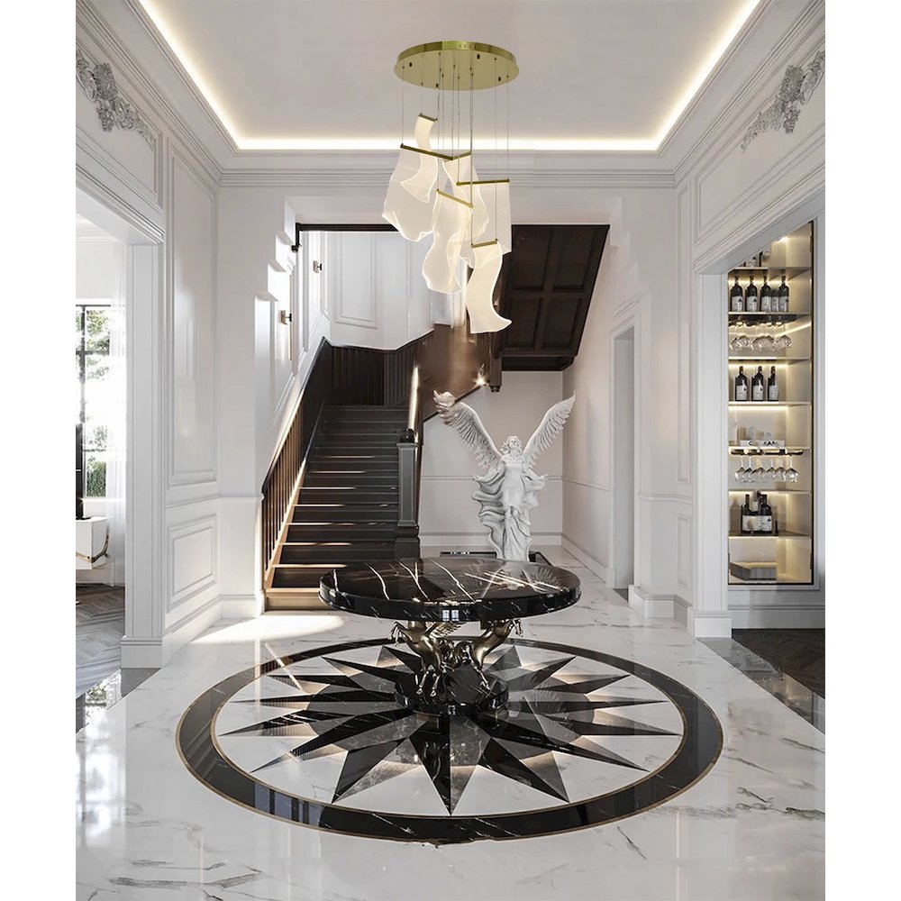 6-Light Gold LED Chandelier With Acrylic Pendants. Picture 7