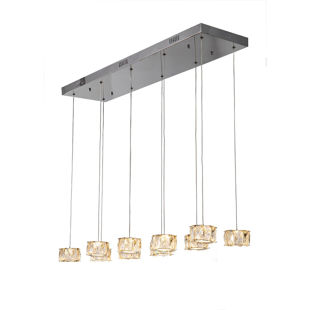 10-Light Chrome LED Chandelier With Clear Crystal Accents. Picture 1
