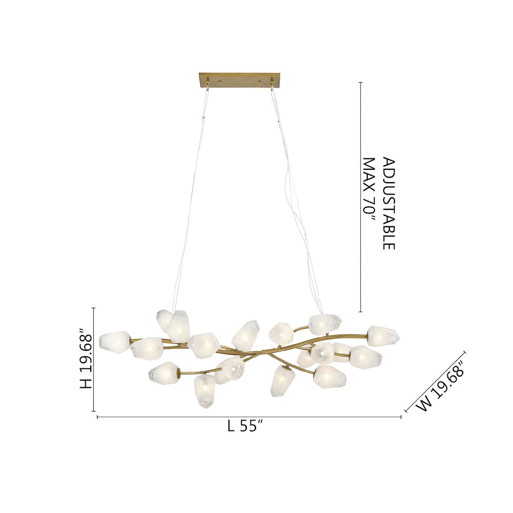 20-Light gold iron frame chandelier with white glass shades. Picture 5