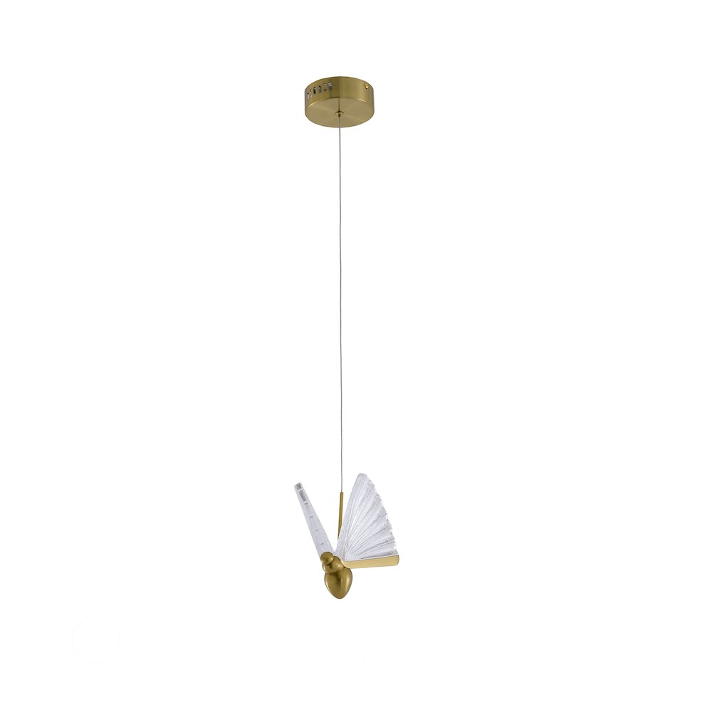 1-Light Stain Brass LED Pendant In a Butterfly Shape. Picture 2