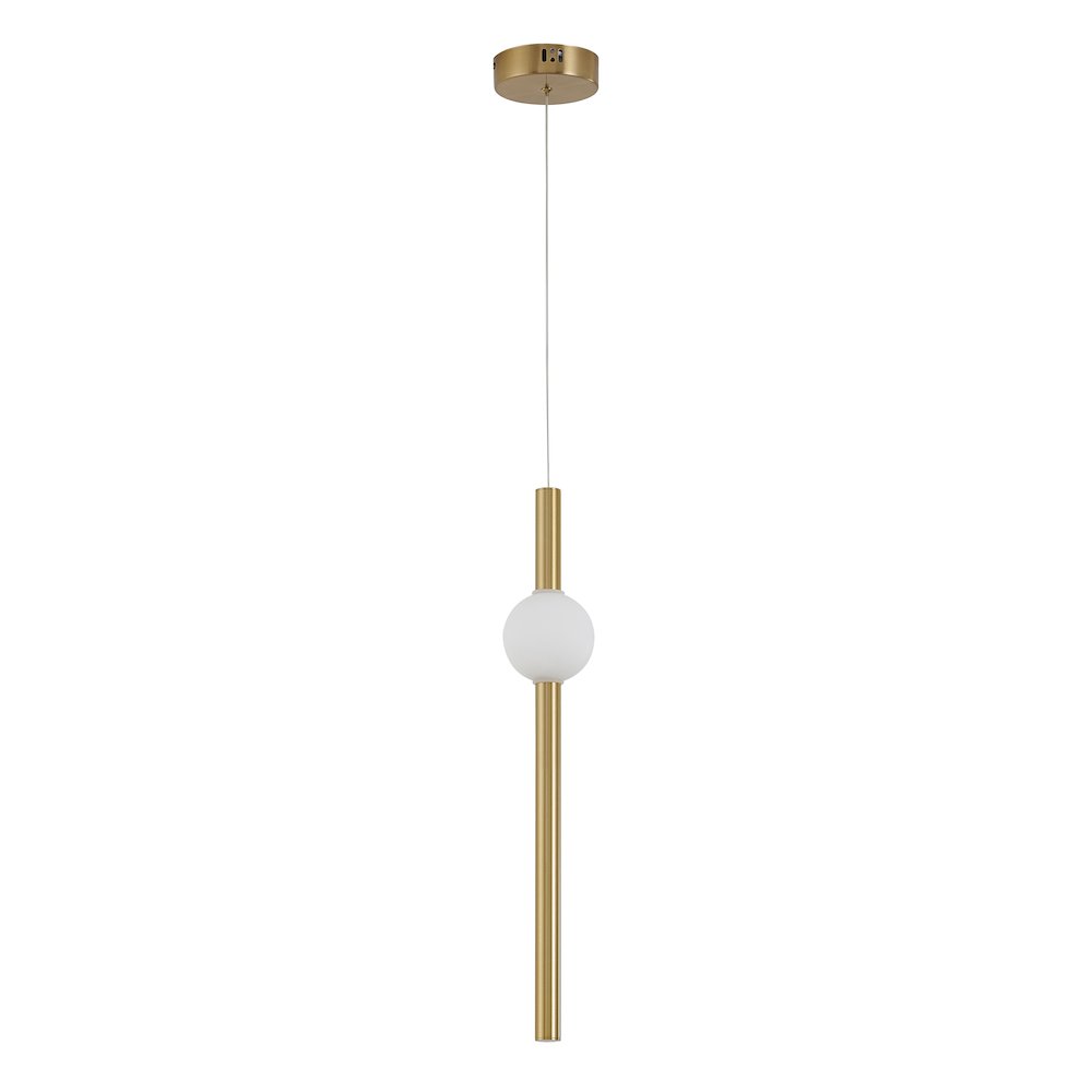 1-Light Gold LED Pendant With A White Glass Shade. Picture 1