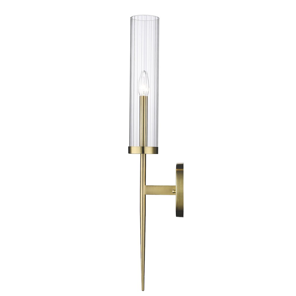 1-Light Gold Iron Wall Sconce With A Clear Glass Shade. Picture 2