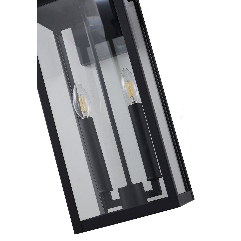 2-Light Matte Black Outdoor Wall Sconce With A Clear Glass Shade. Picture 4