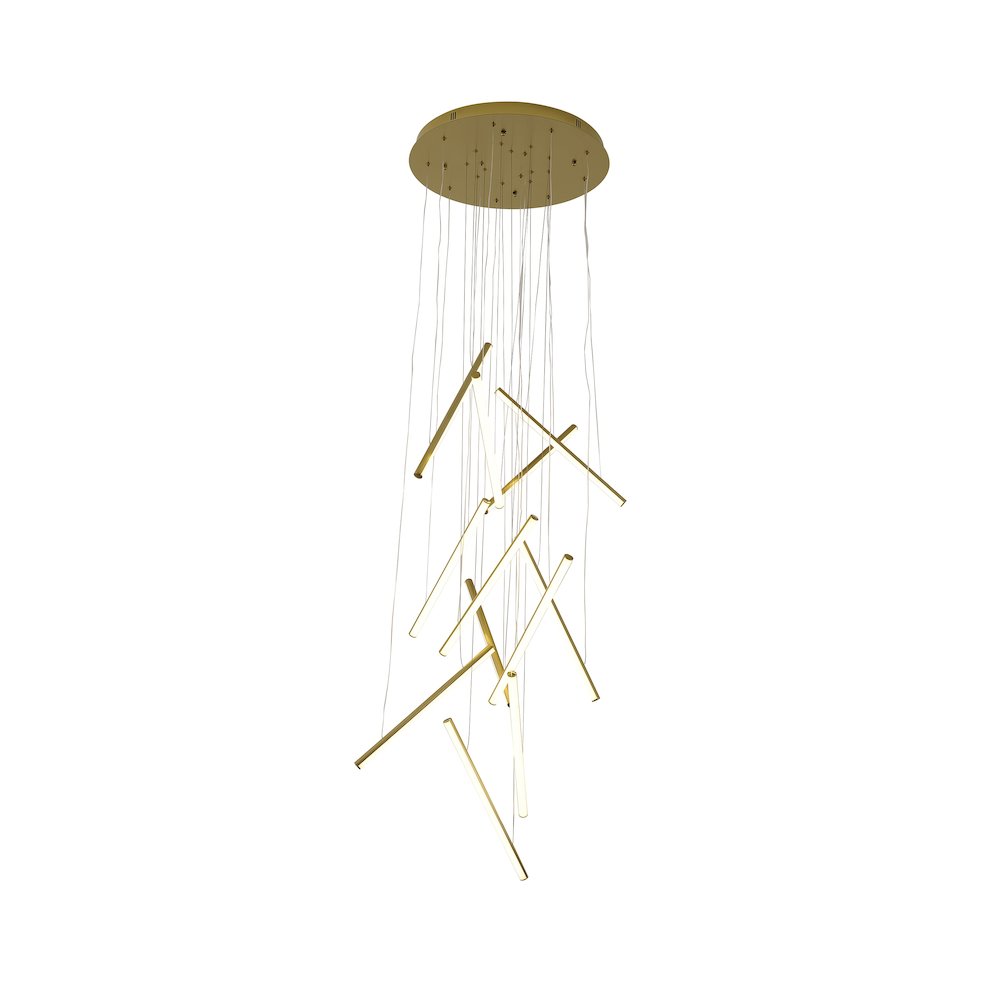 12-Light Brass Metal LED Chandelier With White Acrylic Diffusers. Picture 1