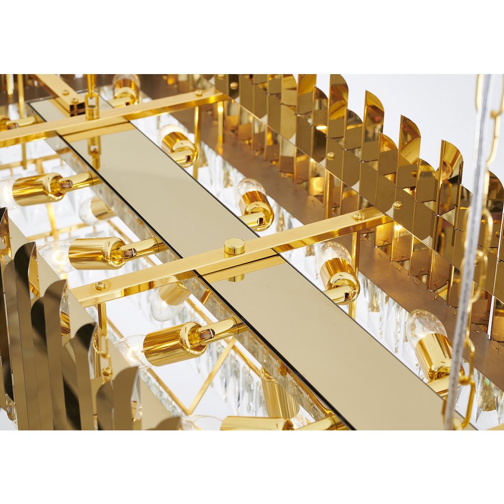14-Light Gold Stainless Steel Chandelier With Clear Crystal Accents. Picture 6