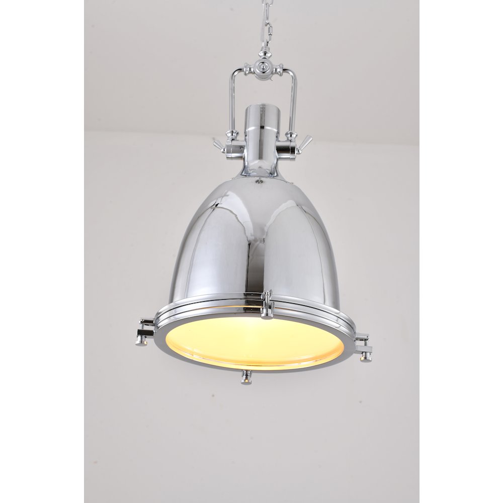 1-Light Chrome Iron Single Pendant With A Frosted Glass Shade. Picture 3