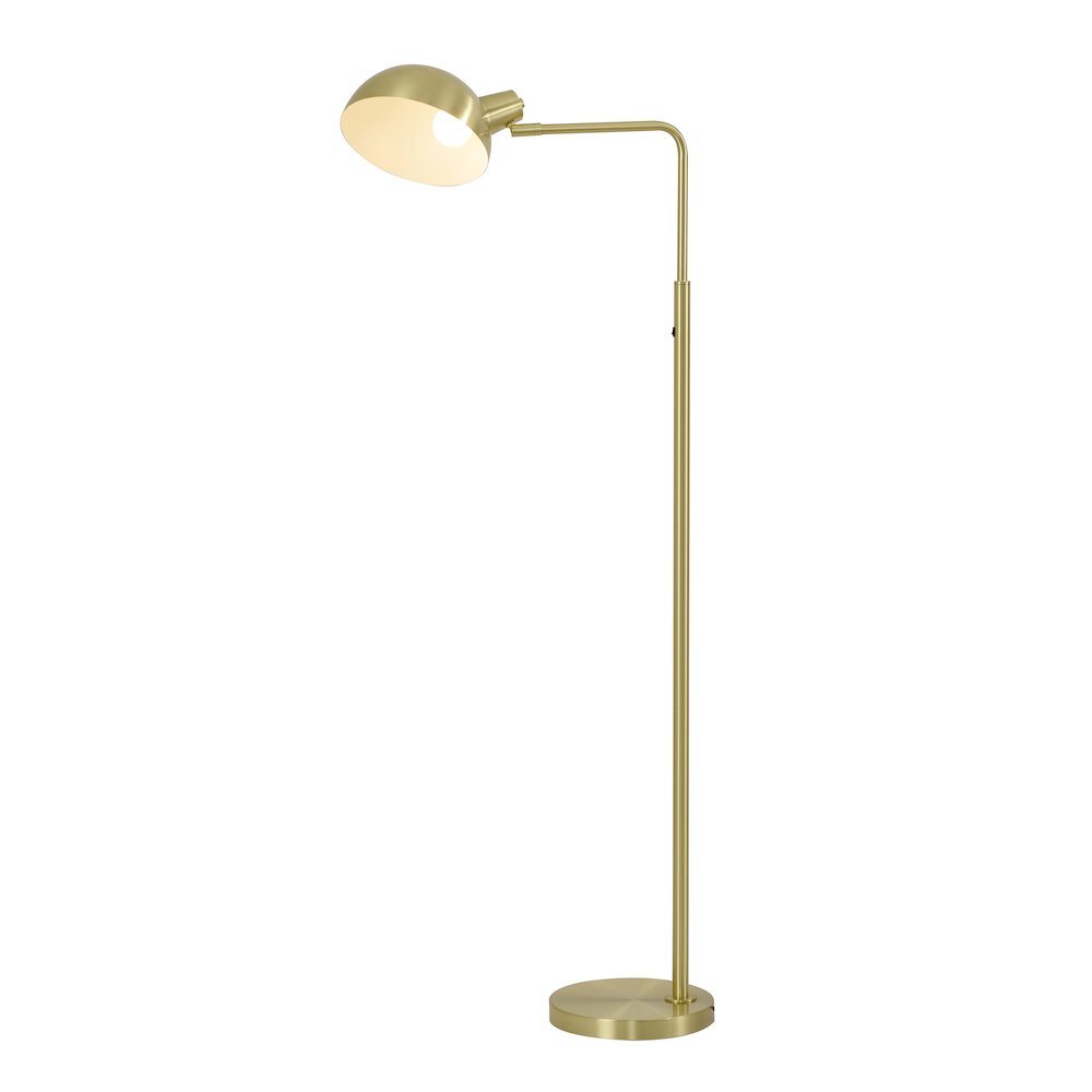 1-Light Satin Brass Metal Floor Lamp With A Metal Shade. Picture 1