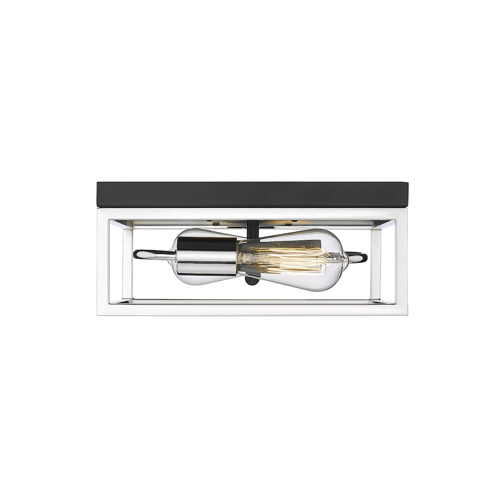 2-Light Black And Chrome Metal Flush Mount. Picture 4