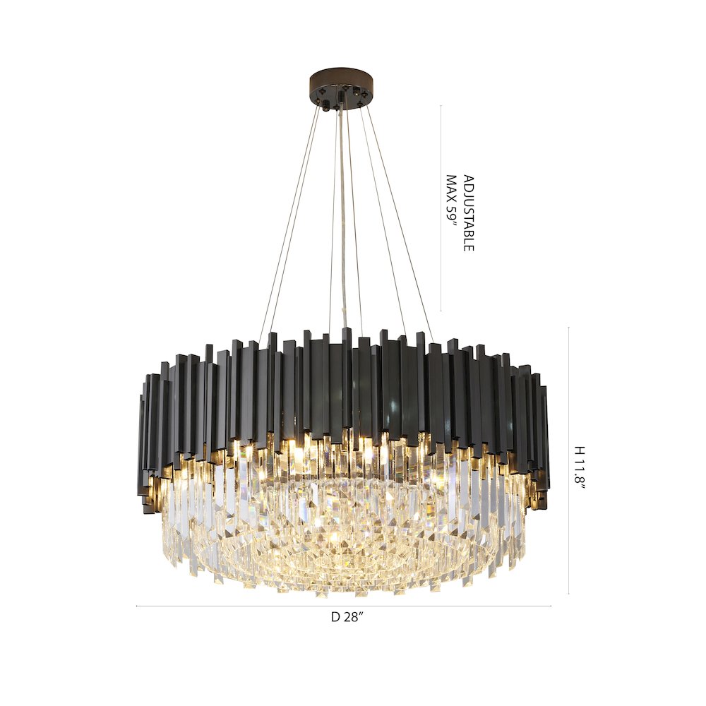 12-Light Black Stainless Steel Chandelier With Clear Crystals. Picture 6