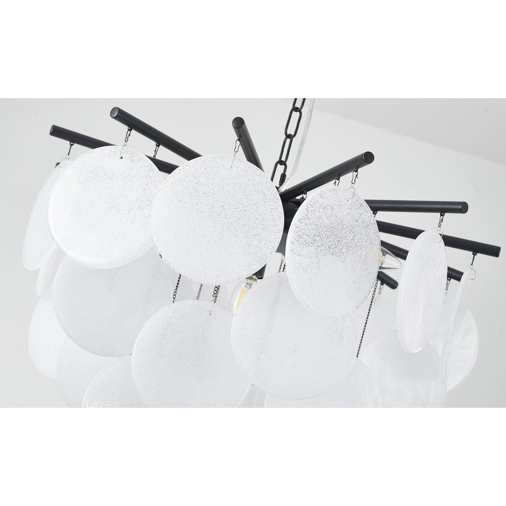 7-Light Satin Black Chandelier With Frosted White Glass Petals. Picture 8