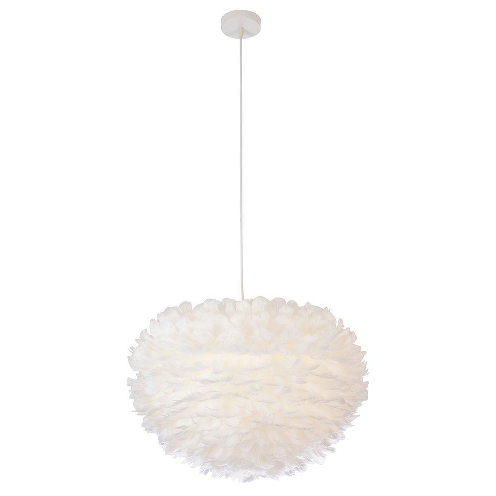 1-Light White Goose Feather Ball Chandelier With White Hardware. Picture 1