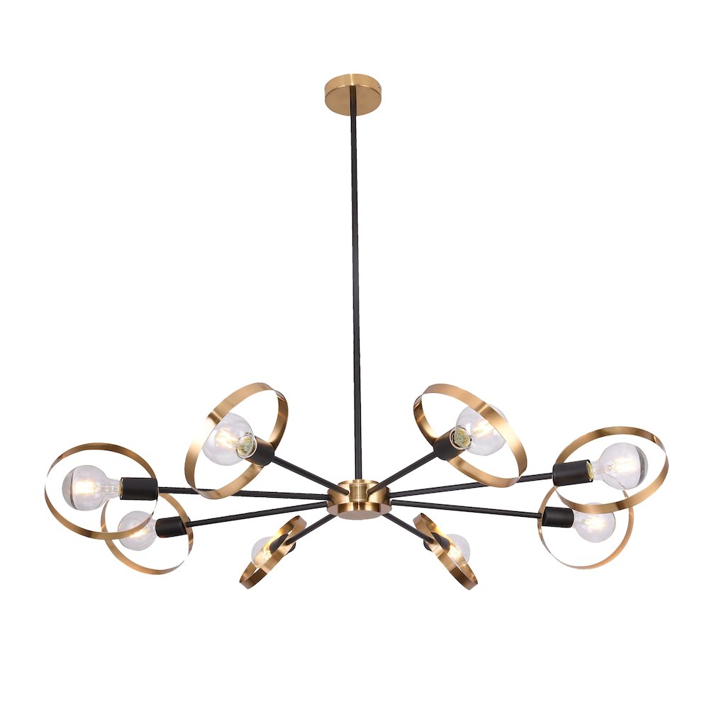 8-Light Black And Brushed Brass Metal Chandelier. Picture 1