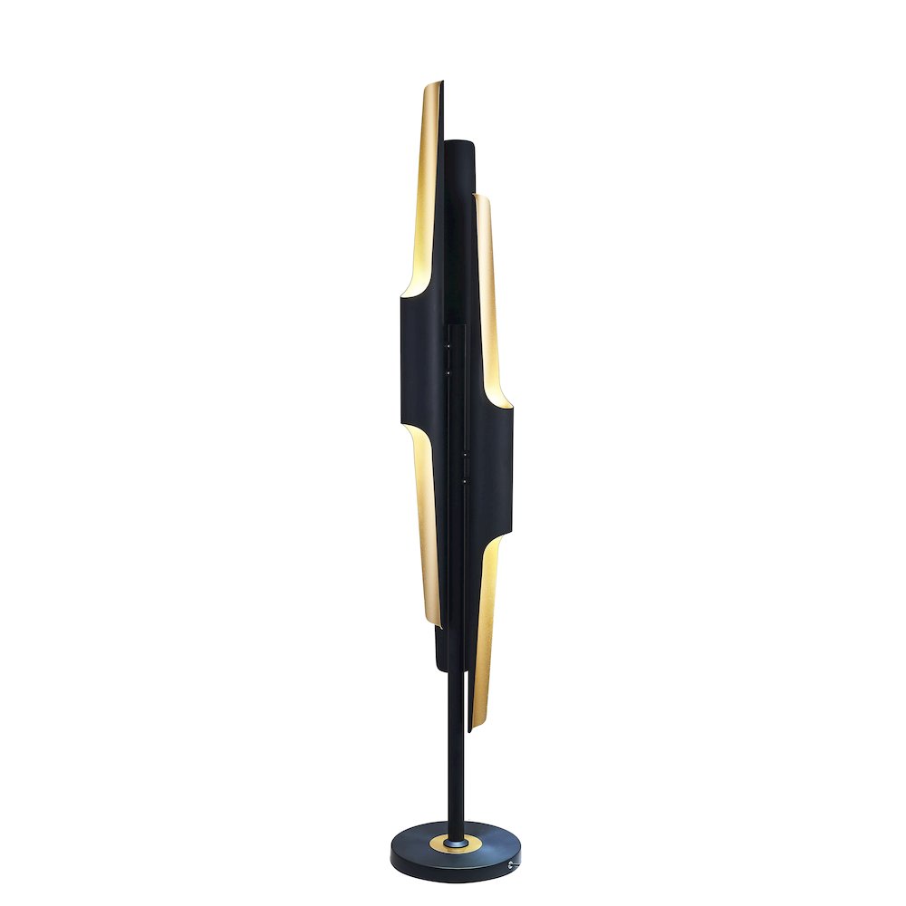 6-Light Matte Black Floor Lamp With Gold Interior. Picture 1